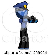 Poster, Art Print Of Blue Police Man Holding Binoculars Ready To Look Right