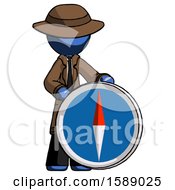 Poster, Art Print Of Blue Detective Man Standing Beside Large Compass