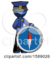 Poster, Art Print Of Blue Police Man Standing Beside Large Compass