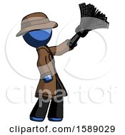 Poster, Art Print Of Blue Detective Man Dusting With Feather Duster Upwards