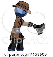 Poster, Art Print Of Blue Detective Man Dusting With Feather Duster Downwards