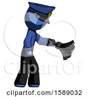 Poster, Art Print Of Blue Police Man Dusting With Feather Duster Downwards