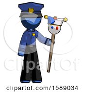 Blue Police Man Holding Jester Staff