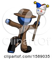 Blue Detective Man Holding Jester Staff Posing Charismatically