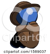Poster, Art Print Of Blue Detective Man Sitting With Head Down Back View Facing Left