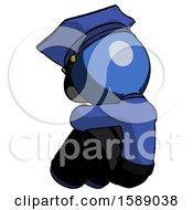 Poster, Art Print Of Blue Police Man Sitting With Head Down Back View Facing Left