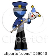 Poster, Art Print Of Blue Police Man Holding Jester Diagonally