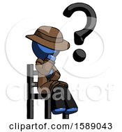 Poster, Art Print Of Blue Detective Man Question Mark Concept Sitting On Chair Thinking
