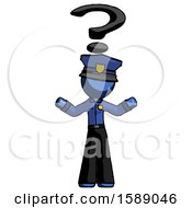 Blue Police Man With Question Mark Above Head Confused