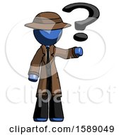 Poster, Art Print Of Blue Detective Man Holding Question Mark To Right