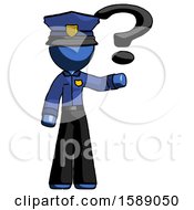 Poster, Art Print Of Blue Police Man Holding Question Mark To Right