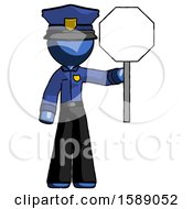 Poster, Art Print Of Blue Police Man Holding Stop Sign