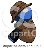 Poster, Art Print Of Blue Detective Man Sitting With Head Down Facing Sideways Left