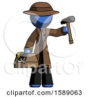 Poster, Art Print Of Blue Detective Man Holding Tools And Toolchest Ready To Work