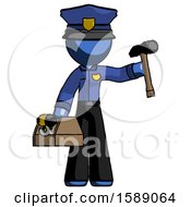 Poster, Art Print Of Blue Police Man Holding Tools And Toolchest Ready To Work