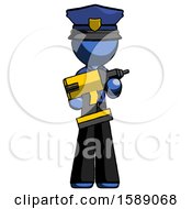 Poster, Art Print Of Blue Police Man Holding Large Drill