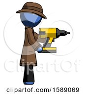 Poster, Art Print Of Blue Detective Man Using Drill Drilling Something On Right Side