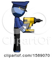 Poster, Art Print Of Blue Police Man Using Drill Drilling Something On Right Side