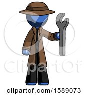 Poster, Art Print Of Blue Detective Man Holding Wrench Ready To Repair Or Work