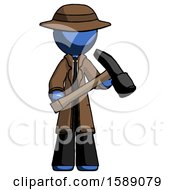 Poster, Art Print Of Blue Detective Man Holding Hammer Ready To Work
