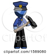 Poster, Art Print Of Blue Police Man Holding Hammer Ready To Work