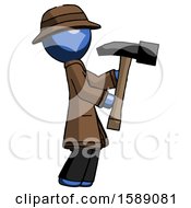 Poster, Art Print Of Blue Detective Man Hammering Something On The Right
