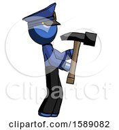 Blue Police Man Hammering Something On The Right