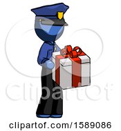 Poster, Art Print Of Blue Police Man Giving A Present