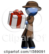 Poster, Art Print Of Blue Detective Man Presenting A Present With Large Red Bow On It