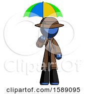 Poster, Art Print Of Blue Detective Man Holding Umbrella Rainbow Colored