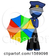 Poster, Art Print Of Blue Police Man Holding Rainbow Umbrella Out To Viewer