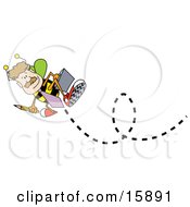 Male Worker Bee Flying Away With A Briefcase Clipart Illustration