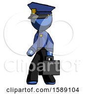 Blue Police Man Walking With Briefcase To The Left
