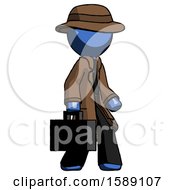 Blue Detective Man Walking With Briefcase To The Right