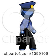 Blue Police Man Walking With Briefcase To The Right