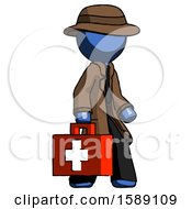 Poster, Art Print Of Blue Detective Man Walking With Medical Aid Briefcase To Right