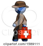 Poster, Art Print Of Blue Detective Man Walking With Medical Aid Briefcase To Left