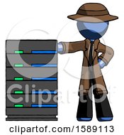 Poster, Art Print Of Blue Detective Man With Server Rack Leaning Confidently Against It