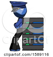 Poster, Art Print Of Blue Police Man Resting Against Server Rack