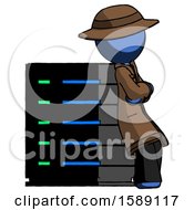 Poster, Art Print Of Blue Detective Man Resting Against Server Rack Viewed At Angle
