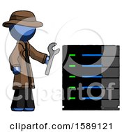 Poster, Art Print Of Blue Detective Man Server Administrator Doing Repairs