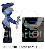 Poster, Art Print Of Blue Police Man Server Administrator Doing Repairs
