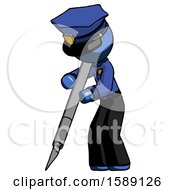 Poster, Art Print Of Blue Police Man Cutting With Large Scalpel