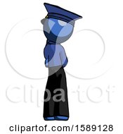 Poster, Art Print Of Blue Police Man Thinking Wondering Or Pondering Rear View