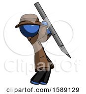 Poster, Art Print Of Blue Detective Man Stabbing Or Cutting With Scalpel