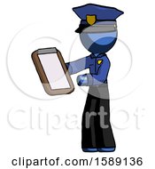 Blue Police Man Reviewing Stuff On Clipboard