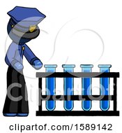 Poster, Art Print Of Blue Police Man Using Test Tubes Or Vials On Rack