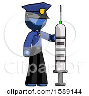 Blue Police Man Holding Large Syringe