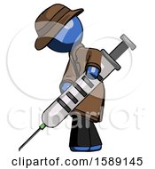 Blue Detective Man Using Syringe Giving Injection