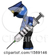 Poster, Art Print Of Blue Police Man Using Syringe Giving Injection